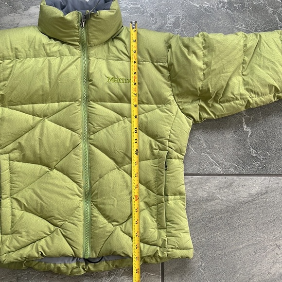Marmot 700 Fill Down puffer cropped length pale green hood size XS - Picture 9 of 12